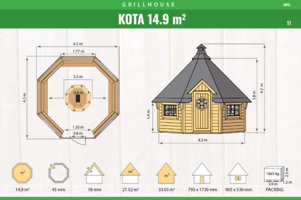 Premium Grillhütte / Grillkota 14,9 m² aus Holz – Bild 3
