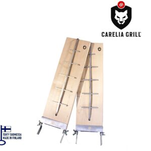 Flammlachsbrett mit Edelstahlhalterung