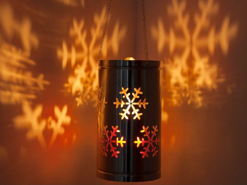 Laterne - Edelstahl mit Eiskristall / Schneeflocke Motiv – Bild 2