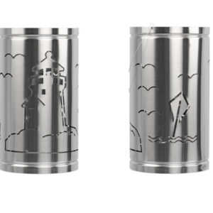 Laterne Edelstahl mit  Leuchtturm, Segelboot & Möwen Motiv