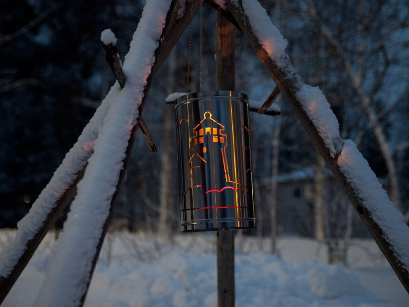 Laterne Edelstahl mit Leuchtturm, Segelboot & Möwen Motiv – Bild 3